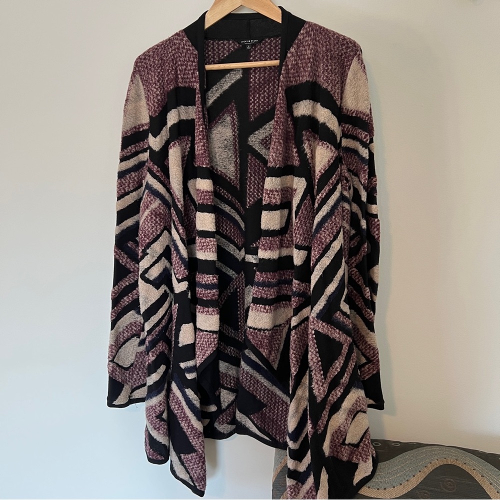 Lucky Brand Women's Cardigan - Black and Purple Geometric